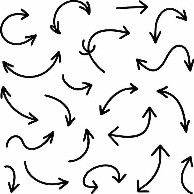 Flechas dibujadas a mano que apuntan en diferentes direcciones con varias líneas curvas y rectas