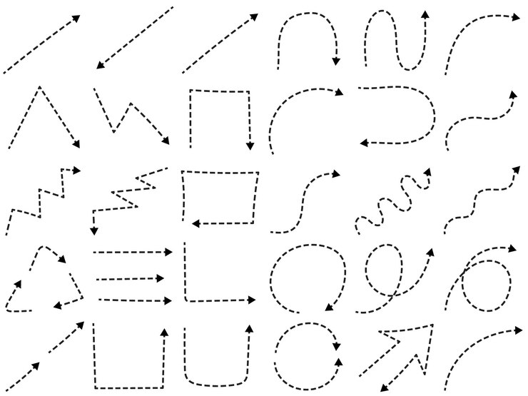 Vector flechas de dibujos punteados direccionales