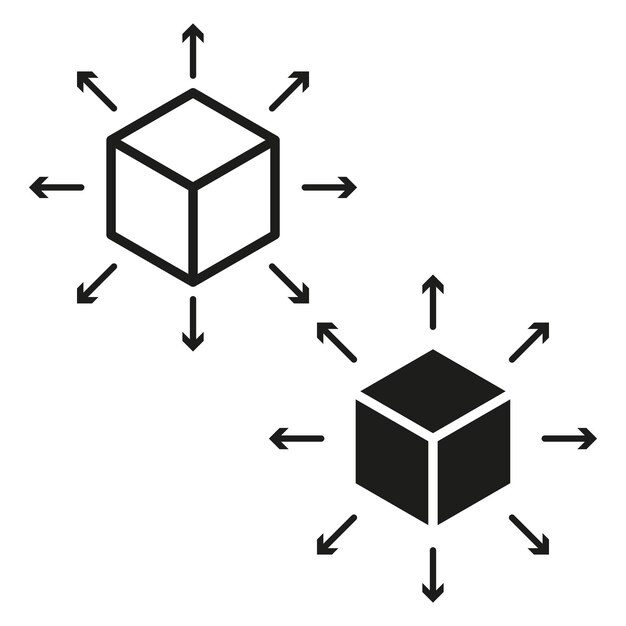 Las flechas de dirección del cubo 3D Concepto de logística de distribución Icono de rutas de envío