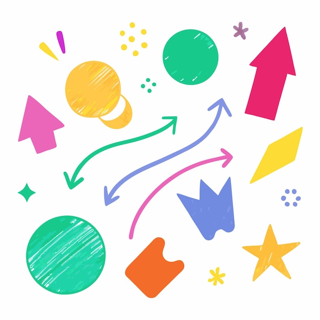 Flechas de Doodle coloridas Formas de estrellas para el diseño