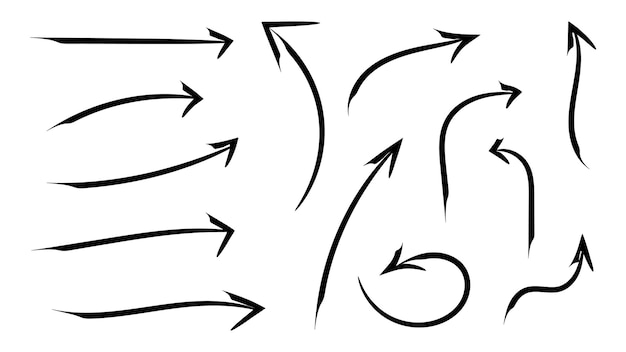 flechas con estilo de garabato dibujado a mano aislado en fondo blanco para elemento de diseño gráfico