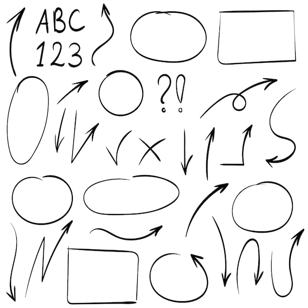 Flechas y formas abstractas dibujo de escritura diseño vectorial conjunto negro
