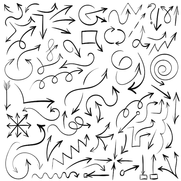 Flechas y formas abstractas dibujo de escritura diseño vectorial conjunto negro