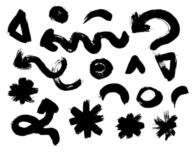 Las flechas del grunge, el pincel vectorial, la pintura, la tinta negra, las pinceladas, las flechas, el diseño vectorial y los elementos del grunge.