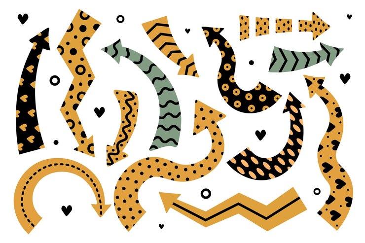 Vector flechas de icono de flecha de dibujos animados planas dibujadas a mano gran conjunto de flechas de concepto para diseño web y presentaciones
