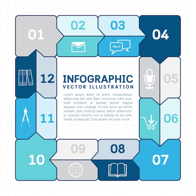 Flechas infografía con iconos y números.