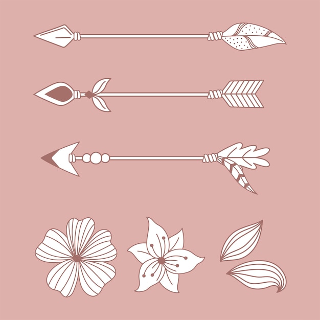 Vector flechas nativas flores adornan boho y estilo tribal ilustración