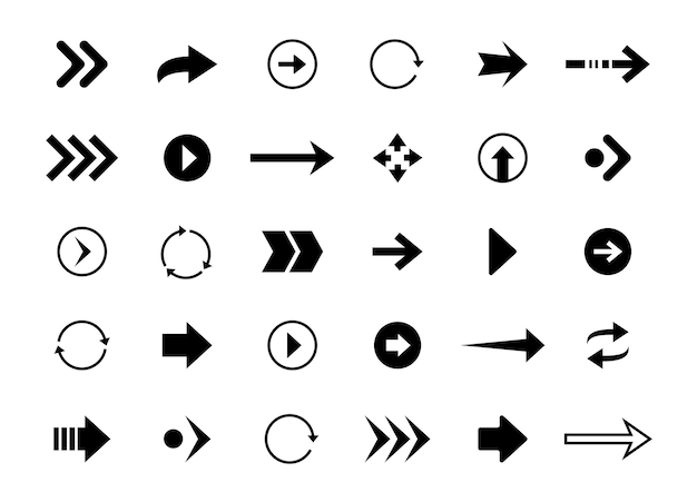 Flechas de navegación símbolos de avance y retroceso de la interfaz negra para la web y la aplicación arriba abajo izquierda derecha iconos de orientación dinámica conjunto de vectores