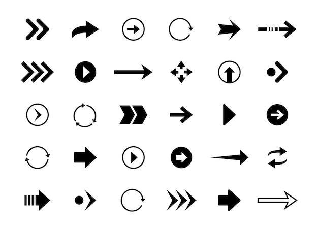 Flechas de navegación Símbolos de avance y retroceso de la interfaz negra para la web y la aplicación arriba abajo izquierda derecha iconos de orientación dinámica Conjunto de vectores
