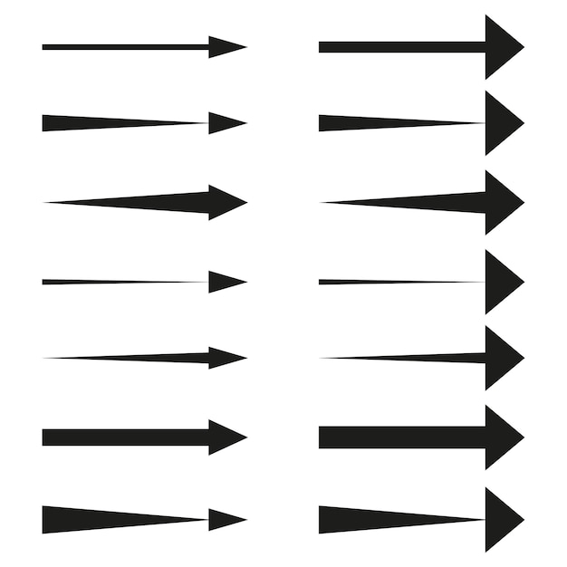 Flechas negras apuntando a la derecha Conjunto de elementos de forma de flecha Ilustración vectorial