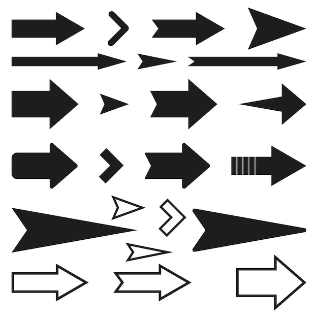 Flechas negras apuntando a la derecha conjunto de elementos de forma de flecha ilustración vectorial