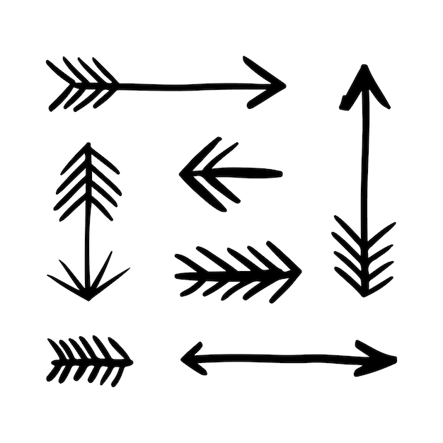 Flechas negras dibujadas a mano sobre un fondo blanco Diseño minimalista y suave