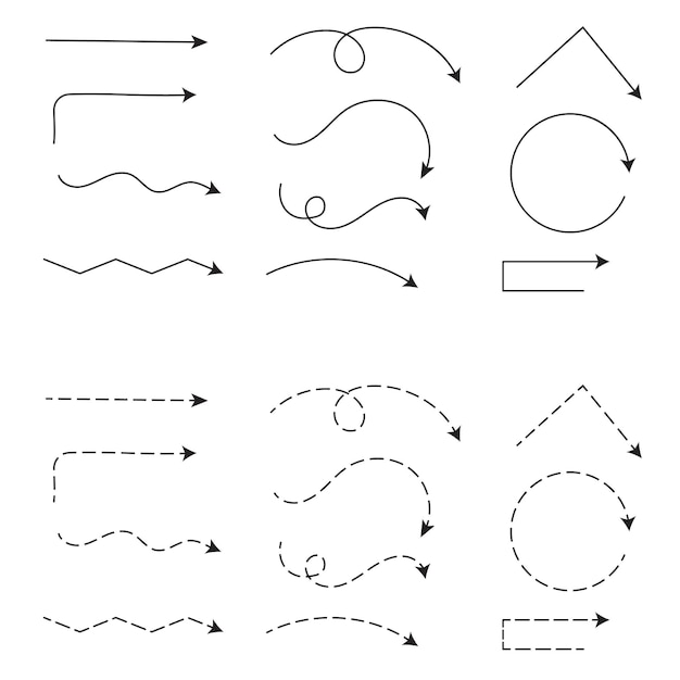 Vector flechas negras punteadas y de línea con dirección de variaciones