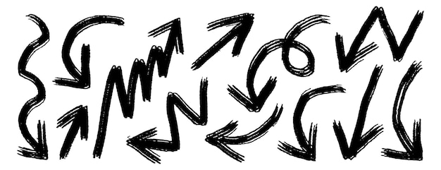 flechas de pincel en negrita conjunto de marcadores flechas dibujadas a mano colección doodle flechas gruesas diferentes direcciones