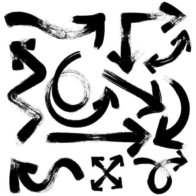 Flechas de pinceladas grunge negras con texturas expresivas ásperas Ilustración vectorial