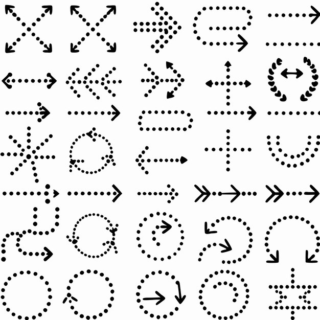 Las flechas de puntos negros apuntan a los elementos de diseño