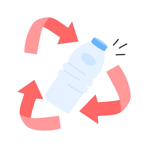 Flechas de reciclaje alrededor de una botella de plástico que representan la reducción de residuos
