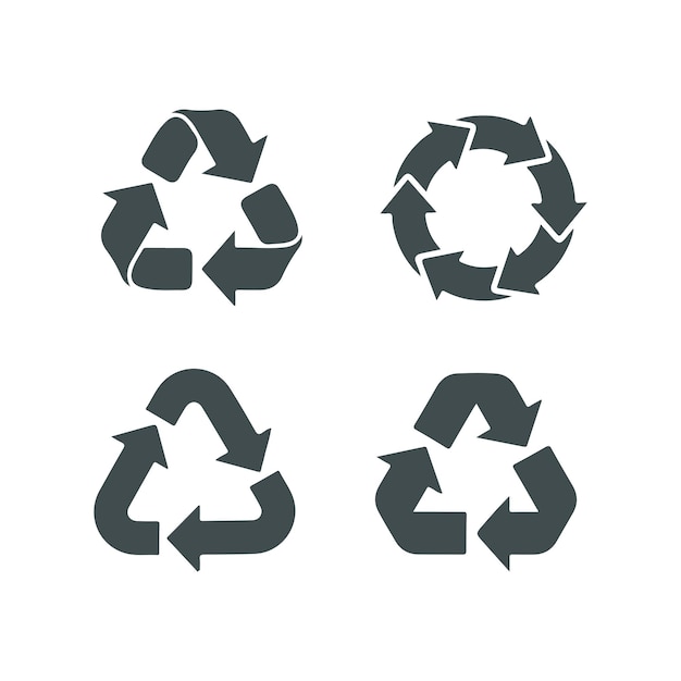 Las flechas de reciclaje, la basura, el reciclaje circular, los 4 iconos, el vector.