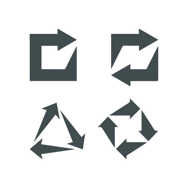 Las flechas de reciclaje, la basura, el reciclaje circular, los 4 iconos, el vector.