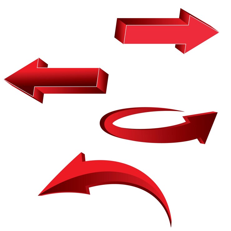 Vector flechas rojas 3d colección de diferentes flechas rojas sobre fondo blanco conjunto de flechas rojas 3d vector