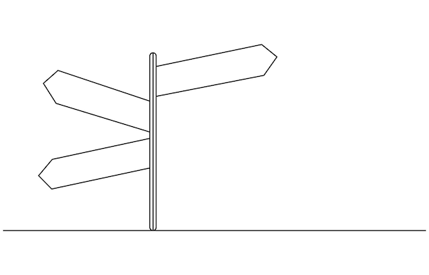 Las flechas de la señal de dirección de la carretera aisladas sobre un fondo blanco dibujo continuo de una línea Fingerpost