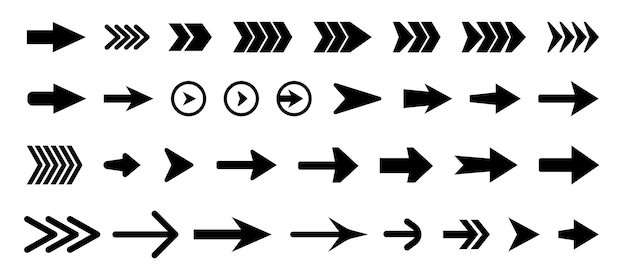 Las flechas son grandes iconos de conjunto negro Icono de flecha Colección de vectores de flecha Cursor de flechas simples modernas