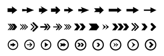 Las flechas son grandes iconos de conjunto negro Icono de flecha Colección de vectores de flecha Cursor de flechas simples modernas