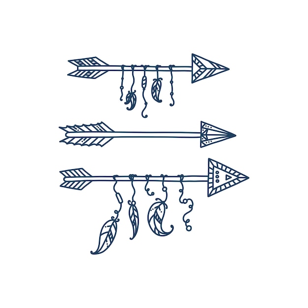 Vector flechas tribales con plumas ilustración de tiro con arco boho flechas vectoriales