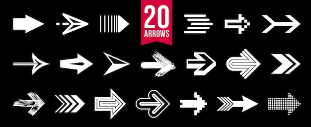 Flechas vector gran conjunto de estilos y conceptos de diferentes formas, cursores para iconos o creación de logotipos, elementos de diseño gráfico para web o impresión.