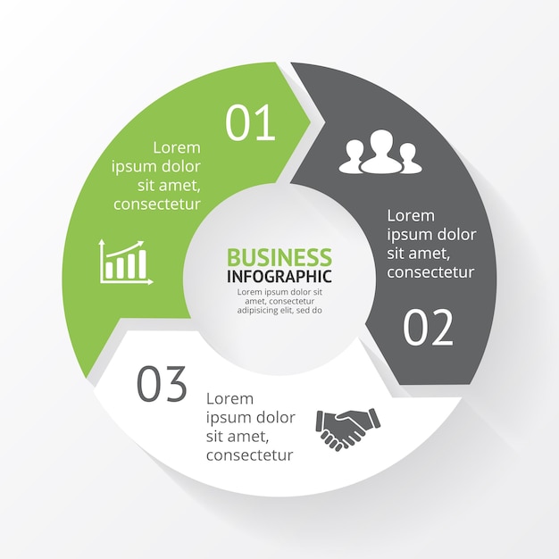 Flechas vector plantilla de diapositiva de presentación de infografía diagrama circular gráfico con opciones de 3 pasos