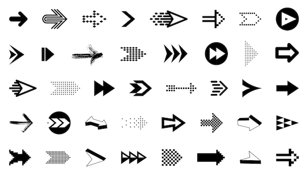 Flechas vectorial gran conjunto de diferentes formas estilos y conceptos cursores para iconos o creación de logotipos elementos de diseño gráfico para web o impresión