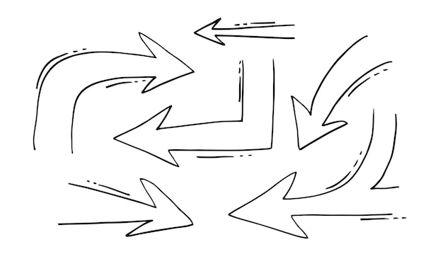 Flechas vectoriales dibujadas a mano en fondo blanco. EPS vectorial