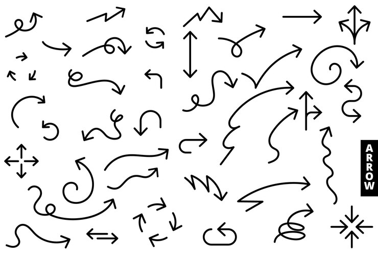 Flechas vectoriales dibujadas a mano Sketch Doodle Style Conjunto de colección de flechas vectoriales