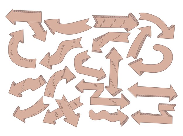 Flechas vectoriales de estilo garabato dibujadas a mano sobre fondo blanco.