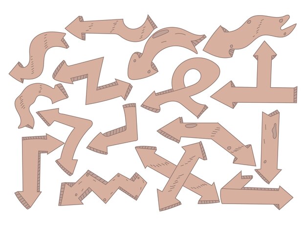 Flechas vectoriales de estilo garabato dibujadas a mano sobre fondo blanco.