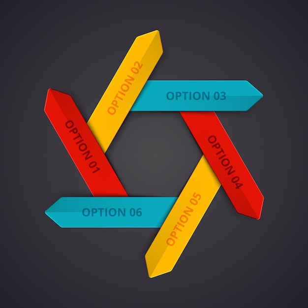 Vector flechas vectoriales para infografía con 6 opciones partes pasos o procesos fondo oscuro