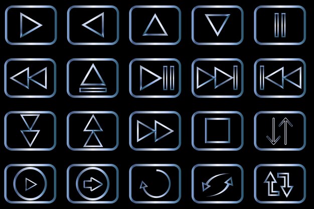 Flechasimágenes vectoriales de flechas con un degradado plateado de varias formas y direccionesvector