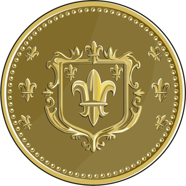 Vector fleur de lis escudo de armas medalla de oro retro