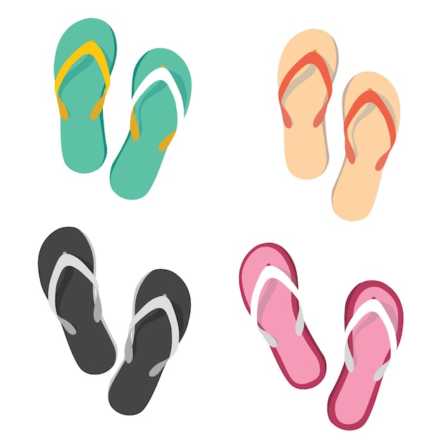 Flip flops conjunto vectorial plano Ilustración de flip flops coloridos en estilo de dibujos animados Concepto de verano