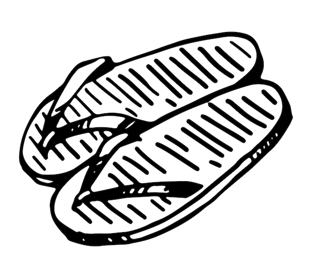 Flip flops sketch clipart Zapatos de verano accesorio de playa garabato aislado en blanco Ilustración de vector dibujado a mano en estilo de grabado