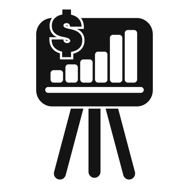 Flipchart que muestra el crecimiento financiero con gráfico de barras creciente y signo de dólar
