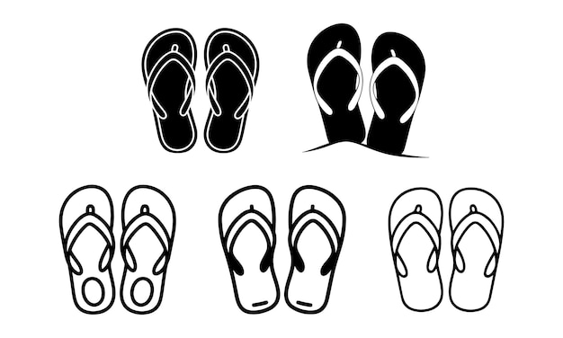 Flipflops Colección de ilustraciones de arte vectorial de contorno de silueta