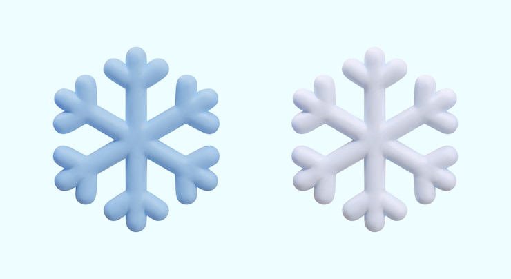 Vector floco de nieve 3d azul y blanco conjunto de iconos del clima invernal símbolo de nieve ligera y fuerte