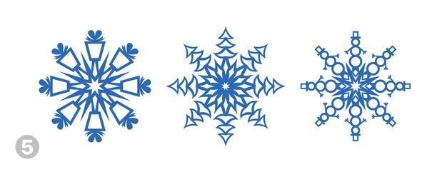 Floco de nieve con abetos cajas de regalo muñeco de nieve contornos copos de nieve vector plano