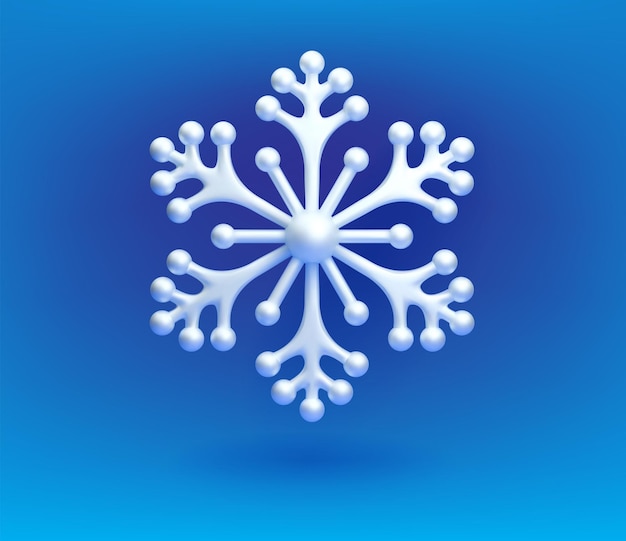 Floco de nieve blanco sobre un fondo azul Icono realista de cristal de hielo Decoración de Navidad y Año Nuevo
