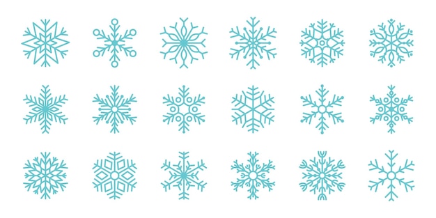 Floco de nieve de invierno Nieve de cristal simétrica de Navidad Floco congelado en línea estilo decoración de vacaciones de Año Nuevo Concierto de símbolos abstractos de clima frío Signos azules de helada Ilustración vectorial