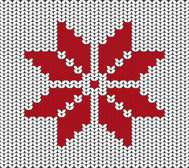 Floco de nieve vectorial rojo tejido a mano de Navidad Textura de suéter de invierno Ilustración realista acogedora