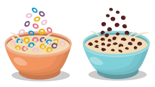 Flocos de maíz en forma de anillos flocos de manzana en forma de bolas desayuno aislado en un ba blanco