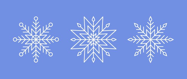Flocos de nieve blancos sobre fondo azul Editable Iconos aislados de invierno en silueta Cristales de nieve Estilo de línea simple Ilustración vectorial