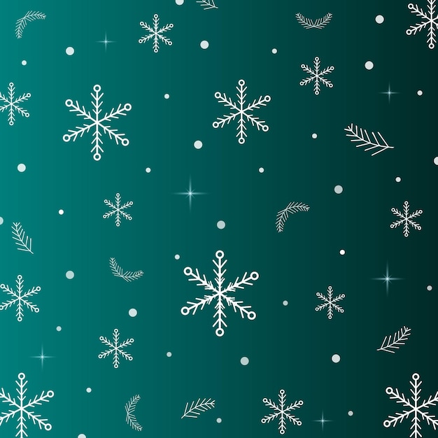 Flocos de nieve sin costuras Elementos navideños Nieve de invierno Abstracto Fondo verde Vector Flocos blancos de nieve